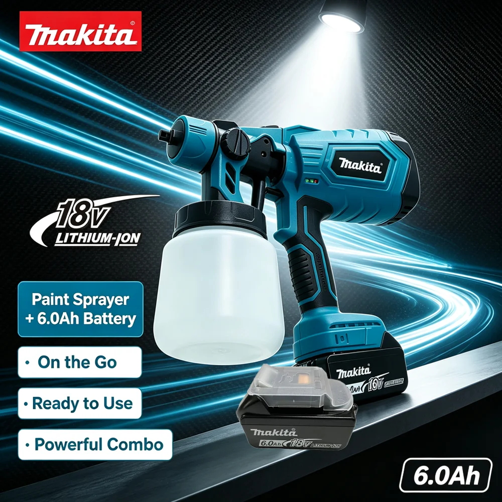 1000ML Cordless HVLP Electric Spray Gun Makita 18V 6.0Ah Battery,Paint Sprayer for Furniture,Cabinets,Walls,Fence,Door DIY Paint