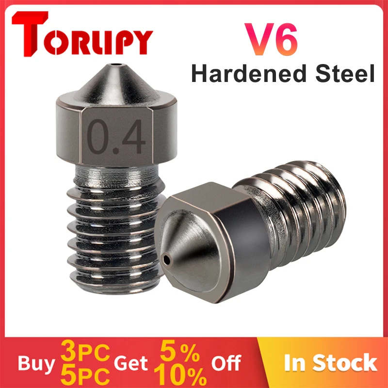 Torlipy Hardened Steel V6 Nozzle High Temperature Wear-Resistance 3D Print PEI PEEK Carbon Fiber 1.75mm Filament For E3D Hotend