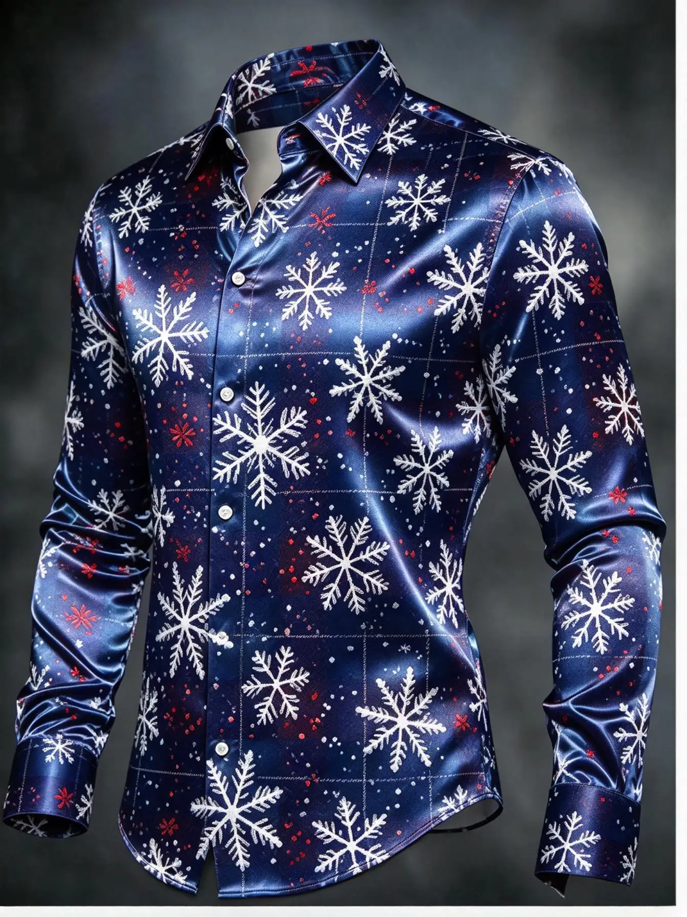 Men Christmas Long Sleeve Shirt Red Green Plaid Snowflake Print Lapel Button Up Holiday Party Dress