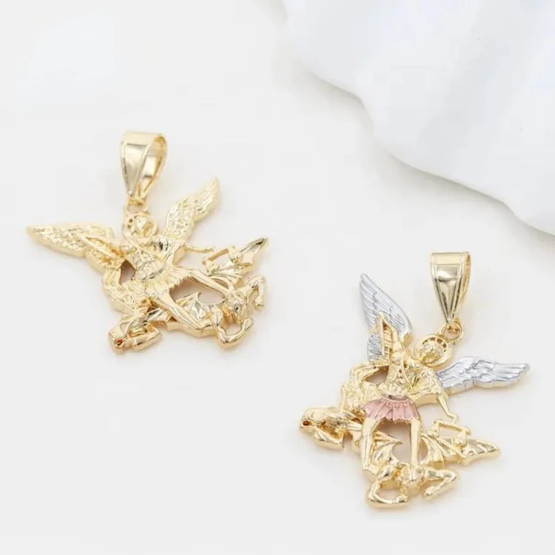 Ruixi Religious Jewelry Cadena Gold Plated St. Michael The Archangel Medal Necklace Pendant for Boys and Girls Gifts Party