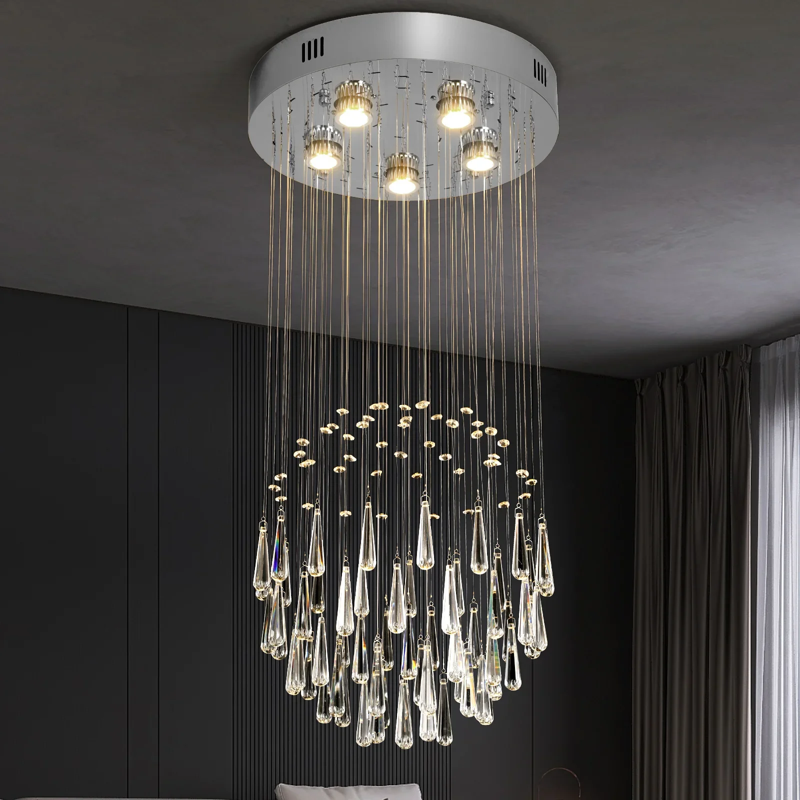 

Crystal Droplight Led Pendant Light Modern Loft Stairs Chandelier Hanging Lustre Ceiling Lamp Home Appliance Decor Fixture