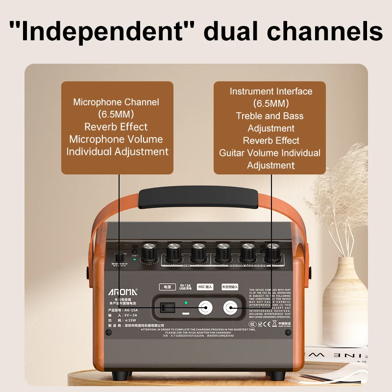 Acoustic Guitar Amplifier,Bluetooth Speaker Rechargeable Portable Acoustic Guitar Amp with dual channel Reverb Adjustment