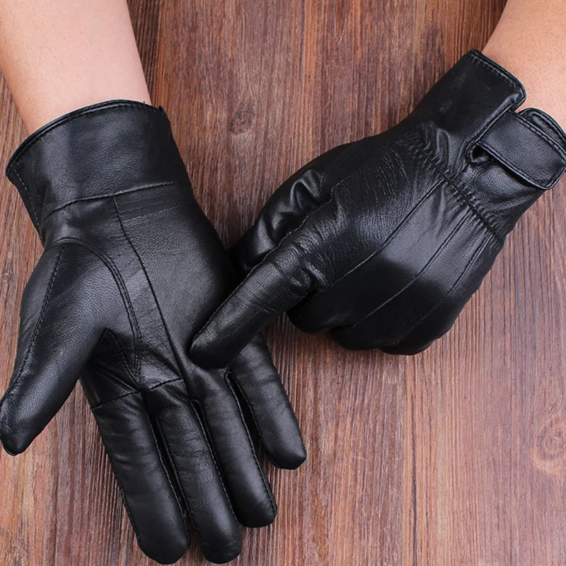 1pair Men\'s PU Leather Winter Autumn Driving Keep Warm Gloves Fleece Tactical Gloves Black Outdoor Sports Waterproof Mitten