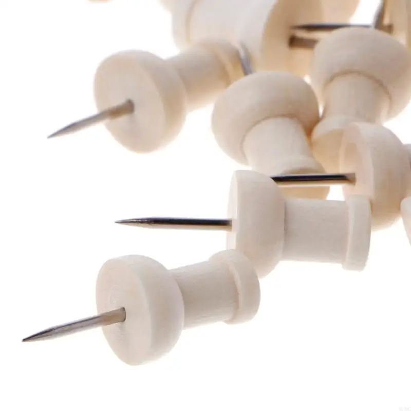 W89C 40 PCS Wooden Thumbtack para dibujo decorativo creativo Pins madera para cabeza