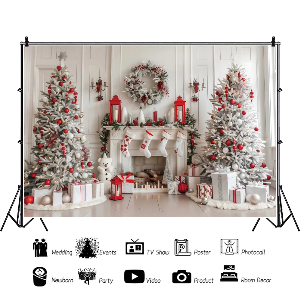 White Christmas Classic Wall Fireplace Backdrop Kids Birthday Party Decoration Cake Smash Photography Background Photozone Props