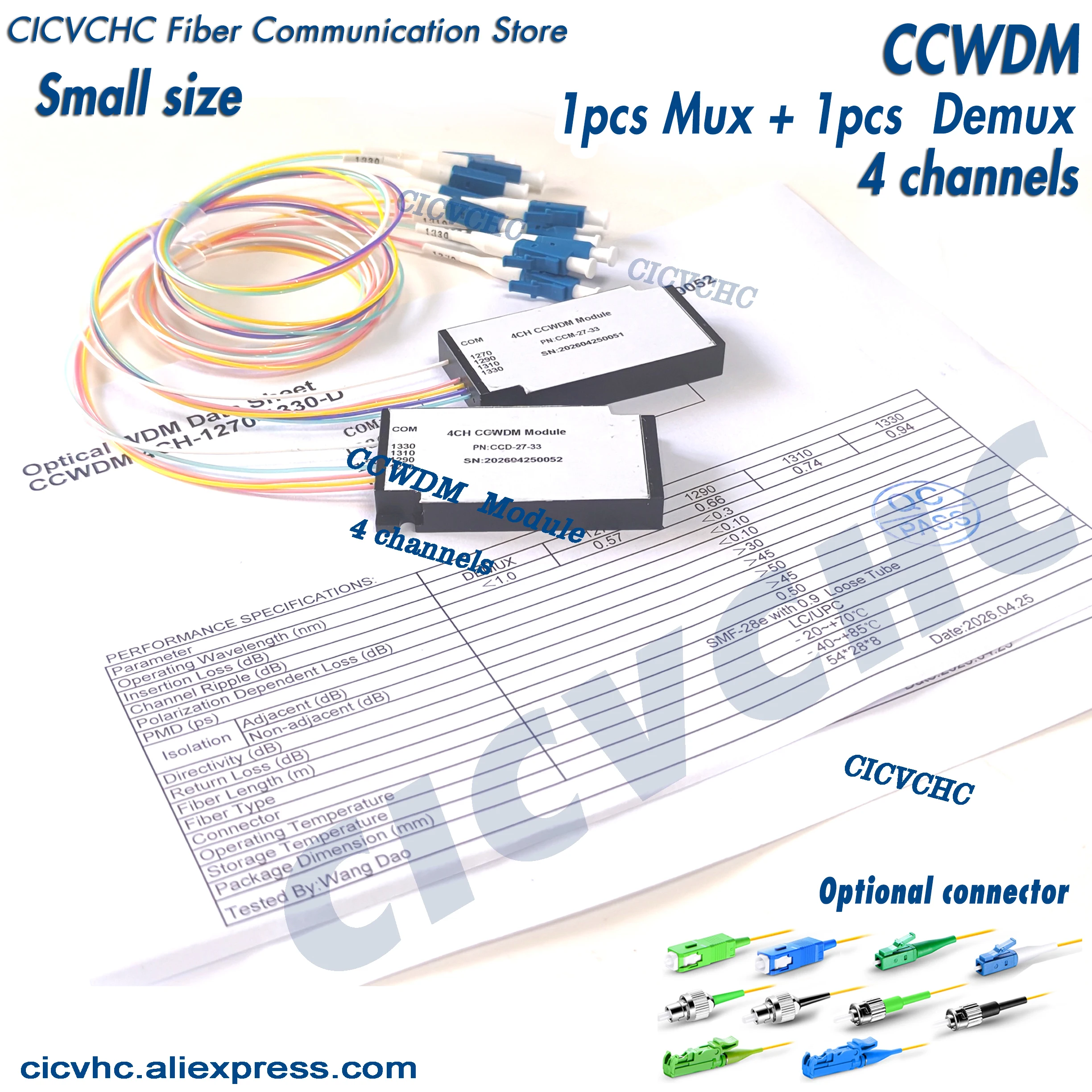 CCWDM Module 4 Channels with Free-space Compact CWDM Mux+Demux SC LC FC connector