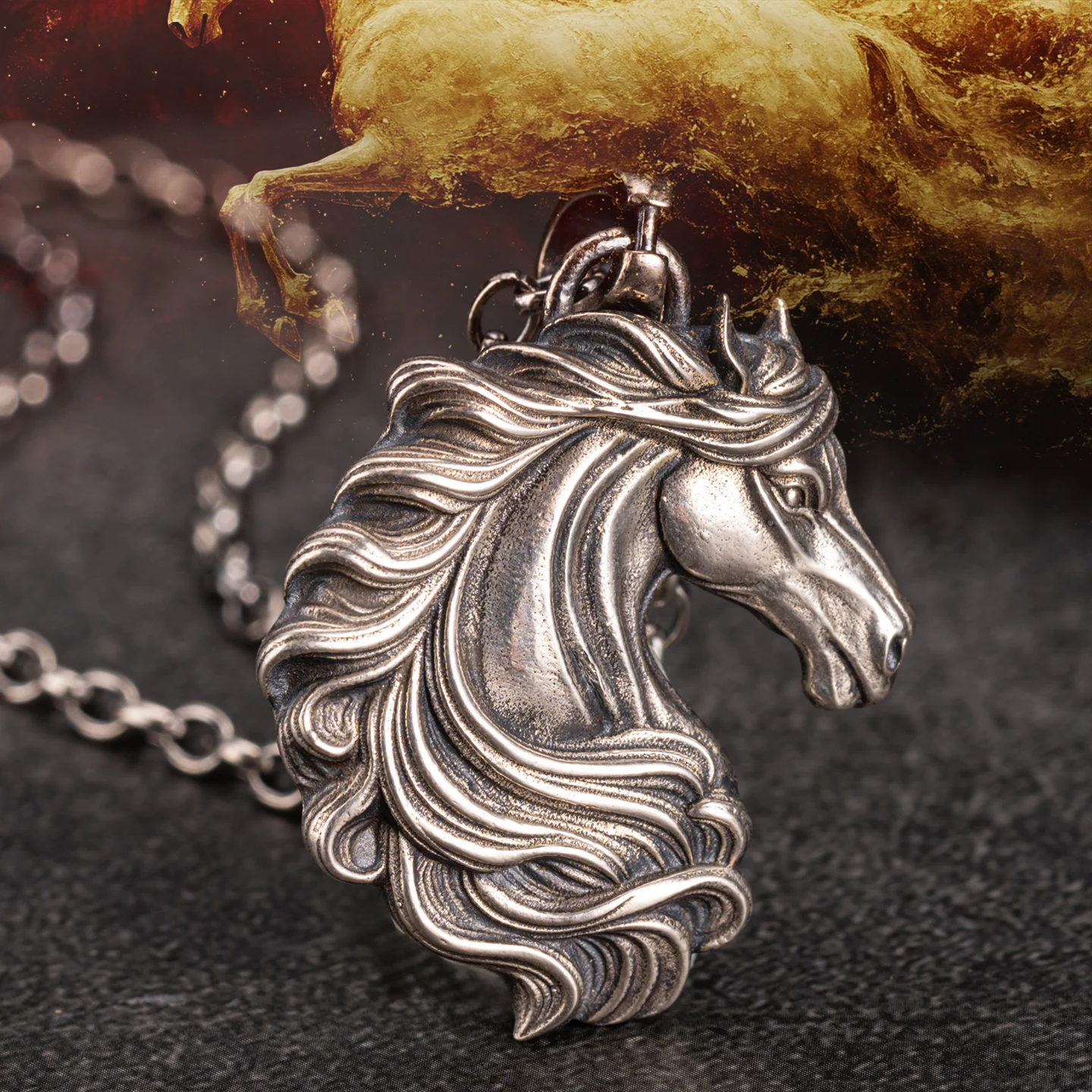 

Бронзовый кулон-лошадь из серебра 925 пробы для мужчин, китайский зодиакальный талисман, ювелирное украшение на удачу