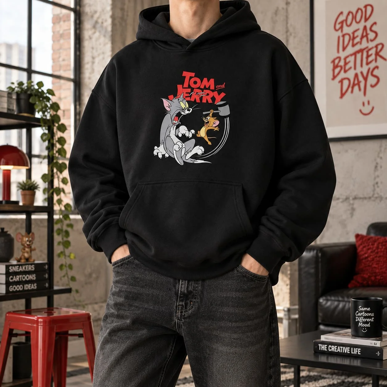 Tom und Jerry Hoodie Herren Cartoon Grafik Sweatshirt Winter Casual Streetwear Oversized Pullover Unisex Paar Mode Hoodie – Detail 4