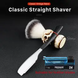 Men's Feather Straight Handle Razor Stainless Steel Barber Manual Shaving Razor Spring Design Easy Replace Blades 74 Blades