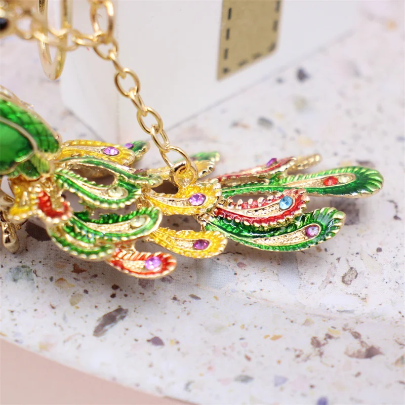 Bling Rhinestone KeyChain Elegant Colorful Peacock Keychain Peafowl Peahen Keyring Bag Pendant Car Key Chain Ring