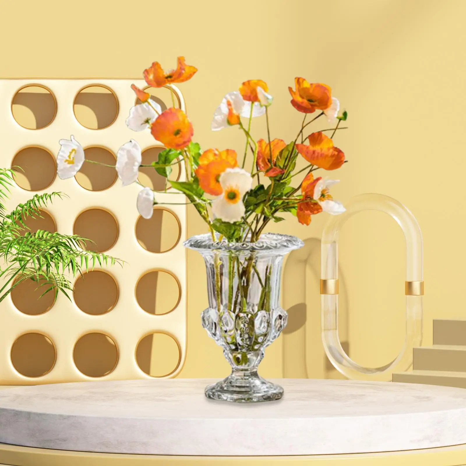 Glass Vase Stem Bunch Holder Flower Container Decorative Tabletop Vase for Bookshelf Dining Table Cabinet Bedroom Decoration