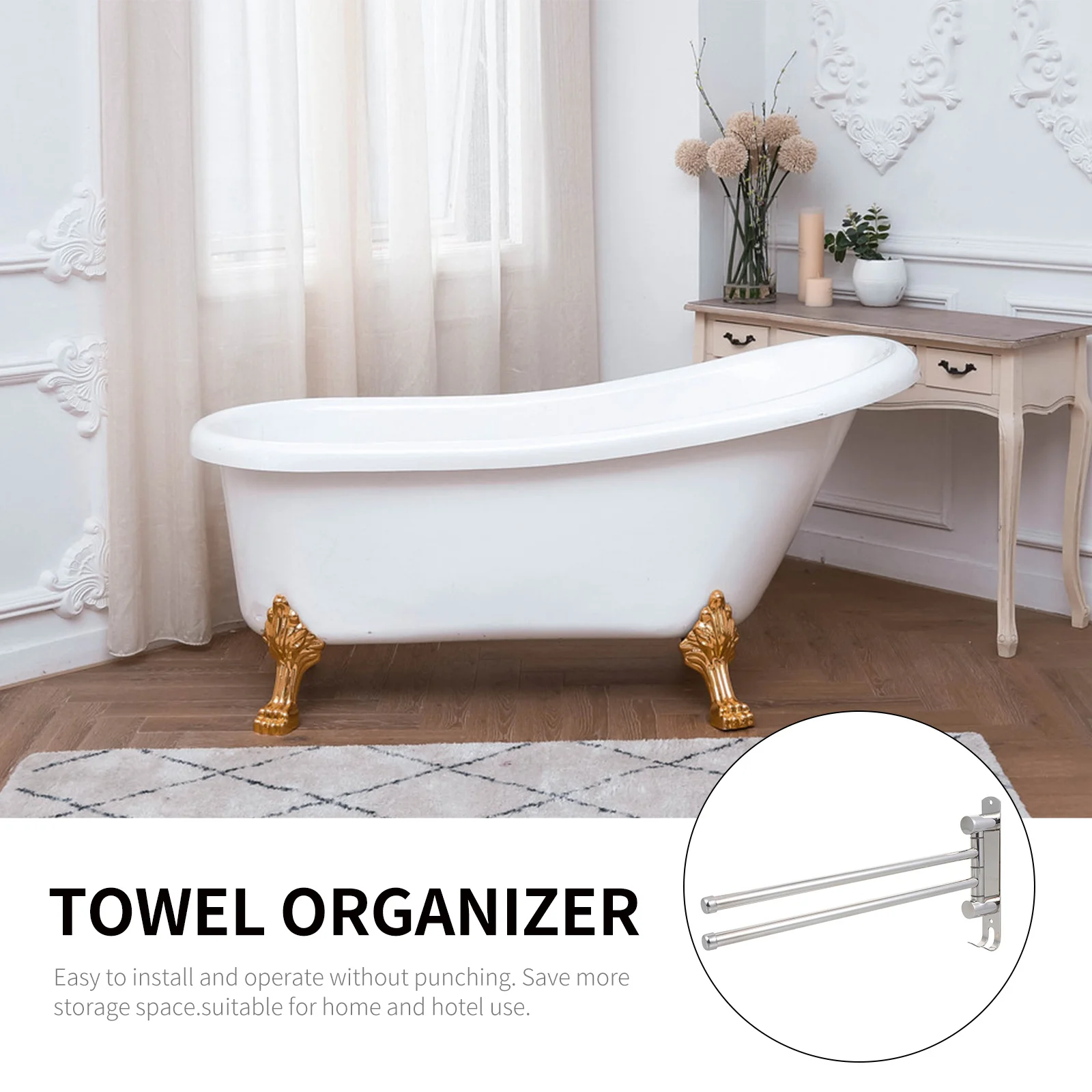 

Stainless Steel Towel Rack Heavy Duty Rust Resistant No Punch Installation for Bath Towels Clothes Organizer Storage Space