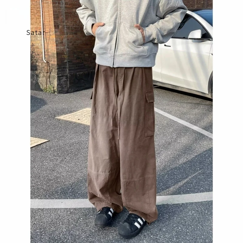 

New 2024 Men's Loose Casual Pants Korean Sle Trendy Thin Hanging Wide Leg Floor-Length Summer Pants Straight Tube Knitted E...