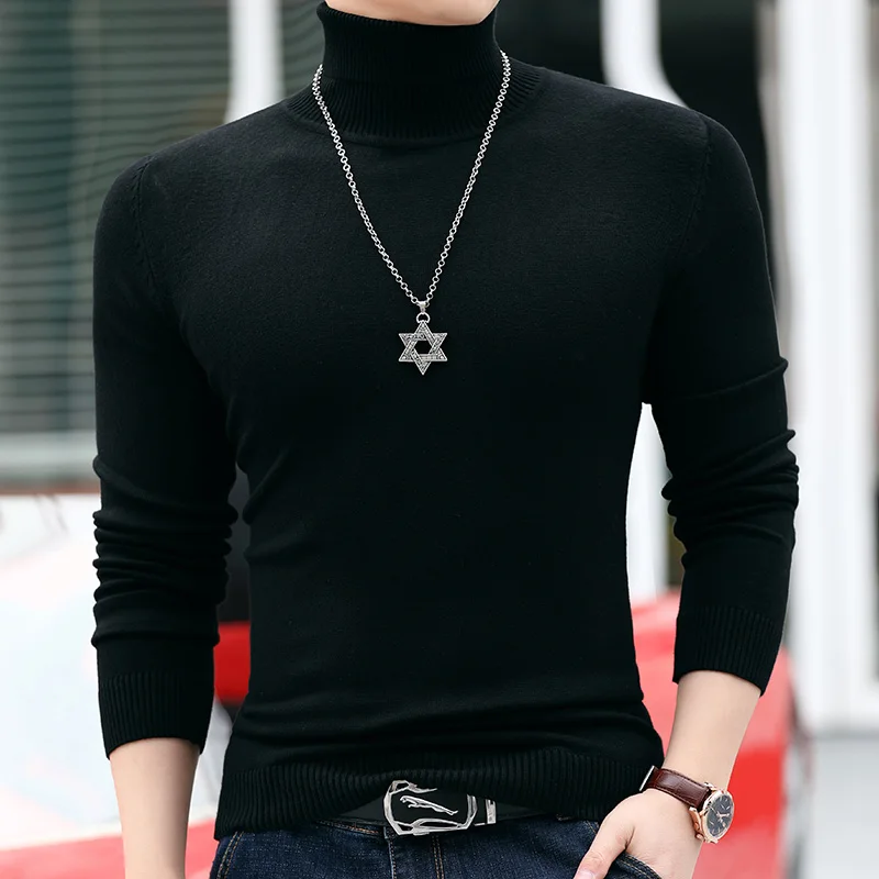 

Men's High Collar Long Sve Thiened Base irt Inner Wear Casual Knitted Sweater Warm Pure Color Slim Fit Top for Autumn ...