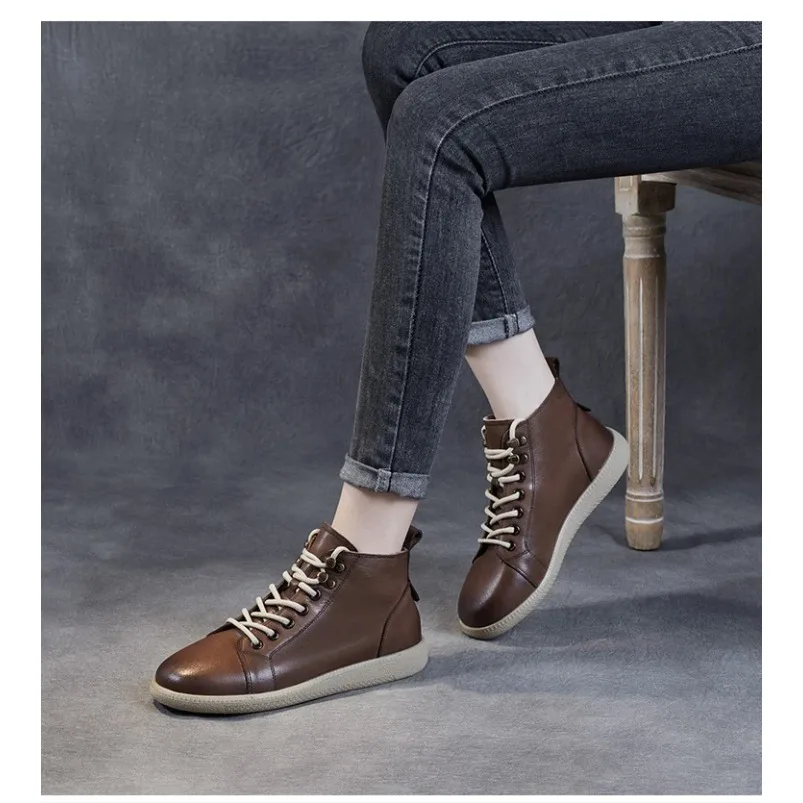 

2025 Women's Versatile Genuine Leather Ankle Boots Autumn/Winter Slim Short Botas Soft Sole Soft Top High Top Single Shoe