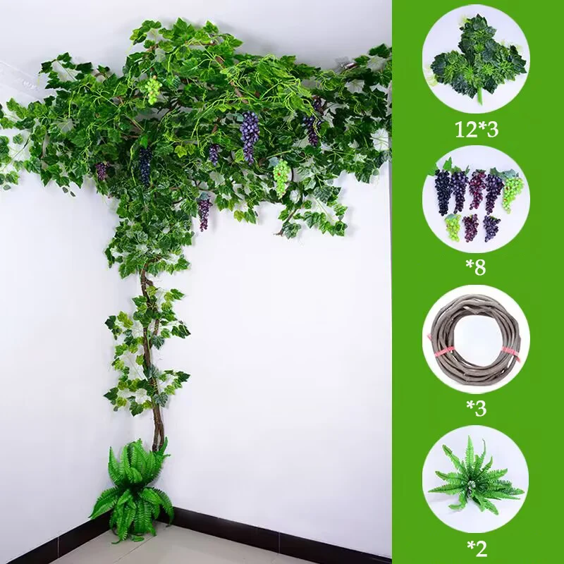 300cm Large Artificial Plants Vines Wall Hanging Rattan Plastic Banyan Leaves Fake Maple Leafs Branch For Home Wedding DIY Decor