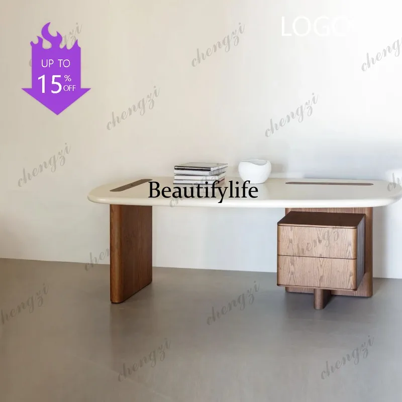 P41 Solid wood contrasting color special-shaped desk Italian minimalist designer computer desk desk