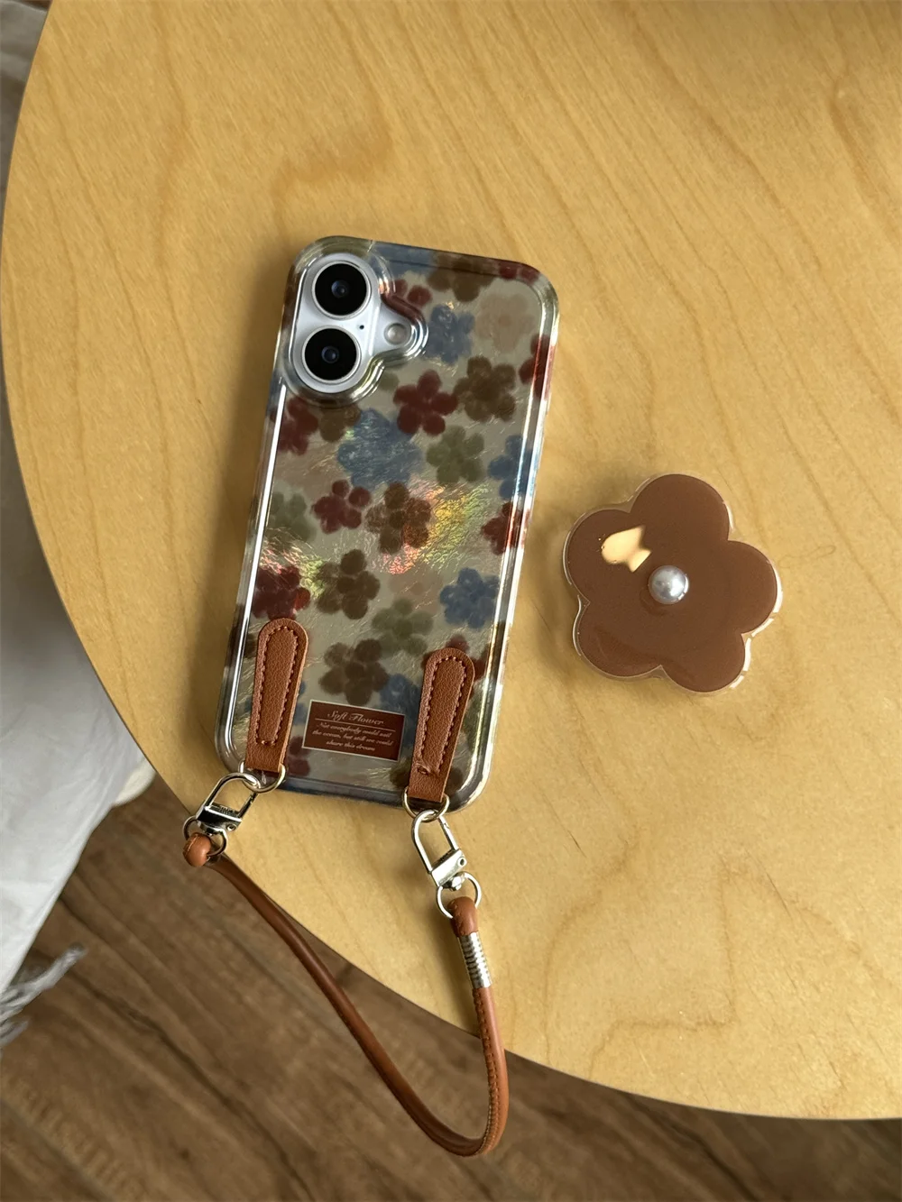 

New Flower Full Screen Stand FRO Magnetic Phone Case, Suitable for iPhone 13, 14, 15, 16 Pro Max Anti Drop Fashion Hanging Rope