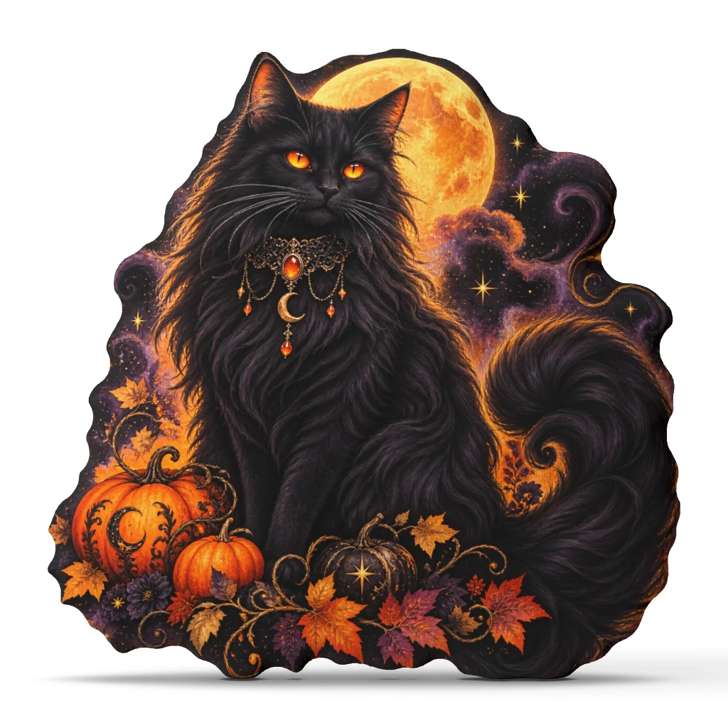 Black Cat Halloween Throw Pillow Gothic Moon Pumpkin Cushion Irregular Shaped Stuffed Pillow for Sofa Home Decor Gift Autumn