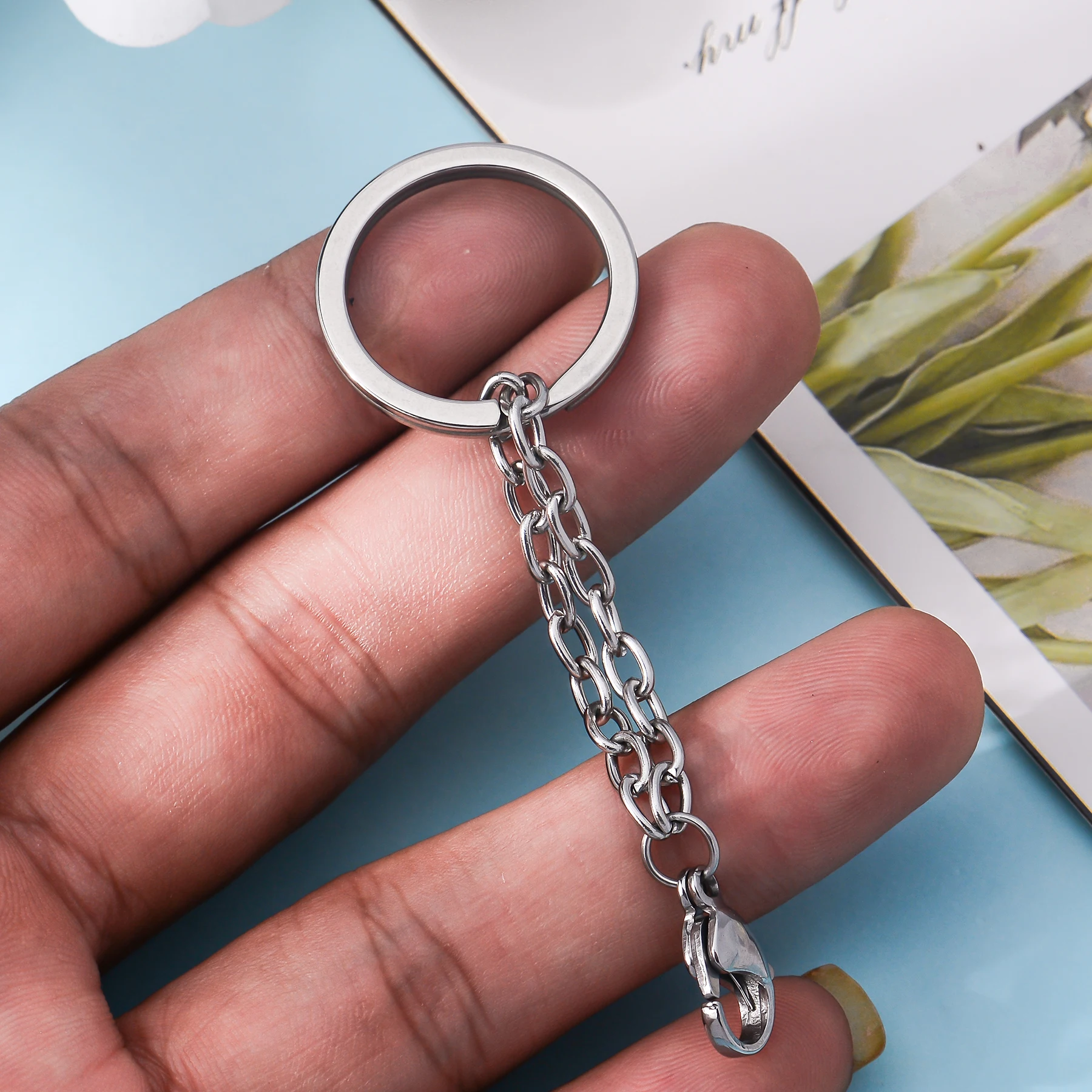 10pcs Key Ring Key Stainless Steel Waterproof 25mm Round Split with Chain Lobster Clasp DIY Key Chains Keyrings Wholesale