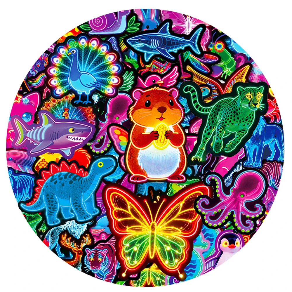 

10/30/56pcs Cute Funny Neon Animals Stickers Kawaii Cartoon Graffiti Sticker Toy Skateboard Phone Diary Guitar Decals Wholesale