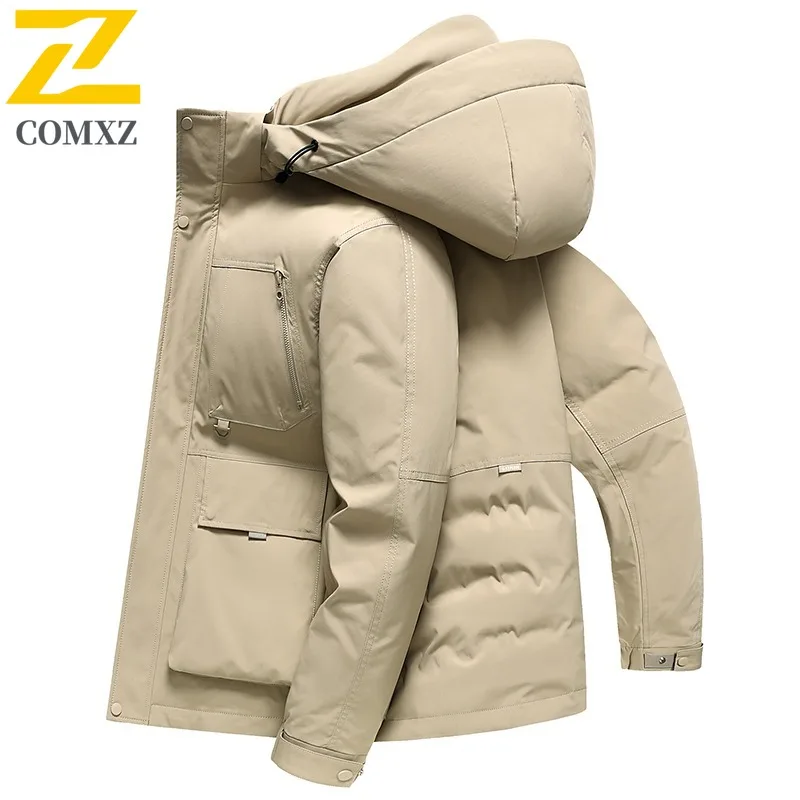 COMXZ Luxurious Mens Puffer Jacket Classic Hooded Outdoor Adventure Anti-Cold Warm Parka Hiking Lightweight Autumn Winter Coat