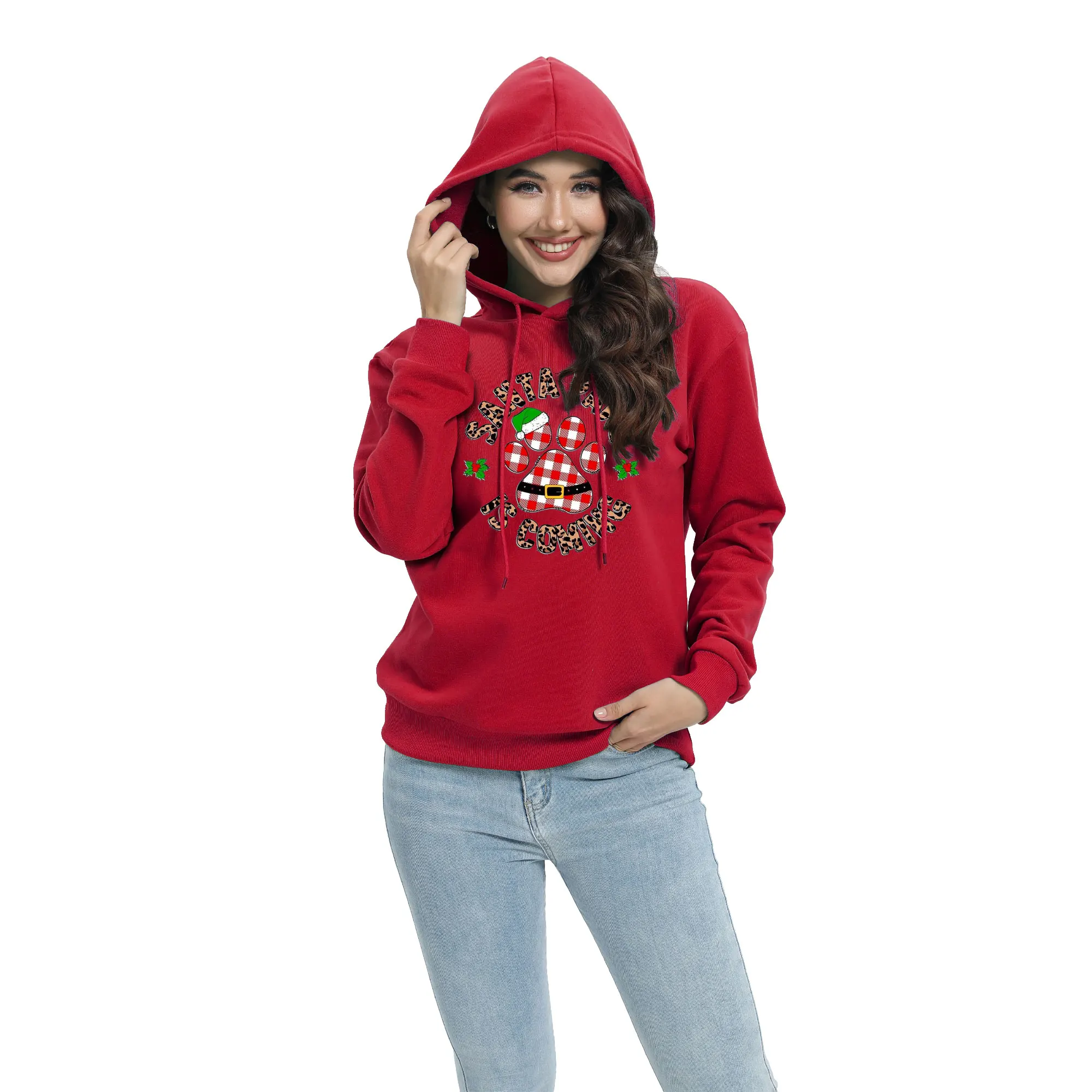 

SANTA PANS IS COMING Christmas Fashion Round Neck Pullover Sweatshirt Long Sleeve Printed Pattern Street Clothing Women's Large