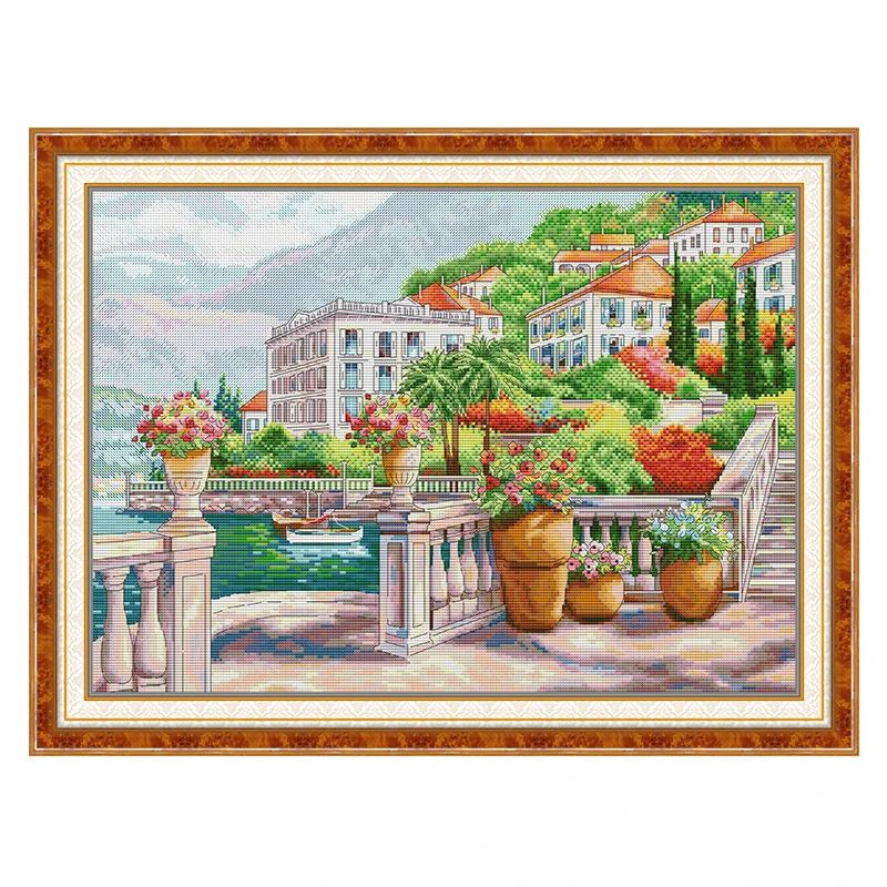 Resort Town Patterns Counted Cross Stitch Set DIY 11CT 14CT 16CT Stamped DMC Cross-stitch Kit Embroidery Needlework Home Decor