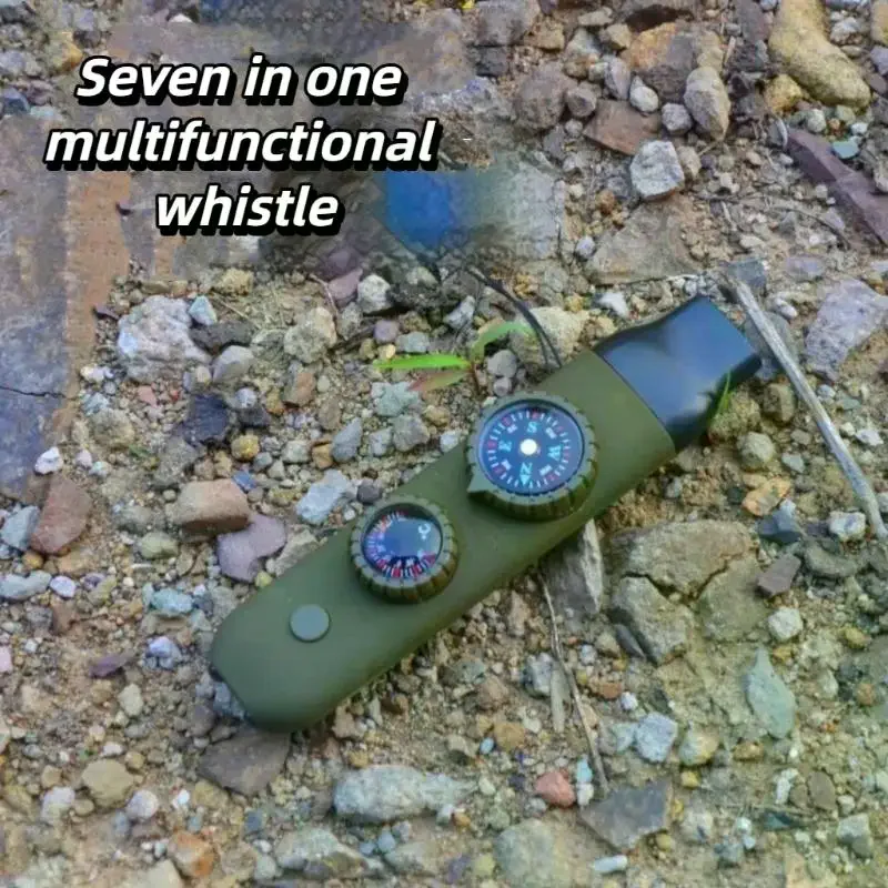 

7в1 свисток для выживания с компасом со светодиодной подсветкой, портативный свисток для выживания, инструмент для кемпинга, пешего туризма, уличный многофункциональный свисток