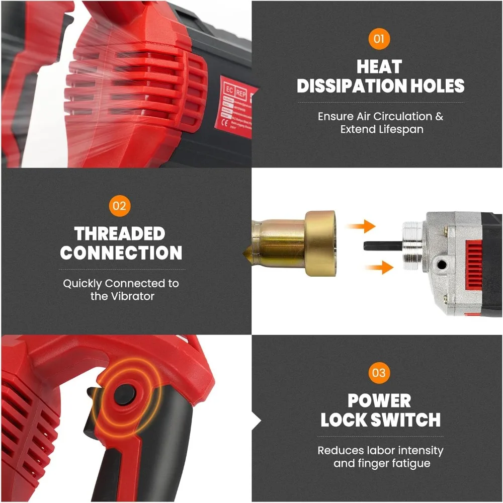 هزاز خرسانة 1800 وات 110 فولت، 2 متر هزاز كهربائي محمول 5500 دورة في الدقيقة، شاكر زجاجة 35 مم، قلم رصاص محمول أسمنتي فيبرار