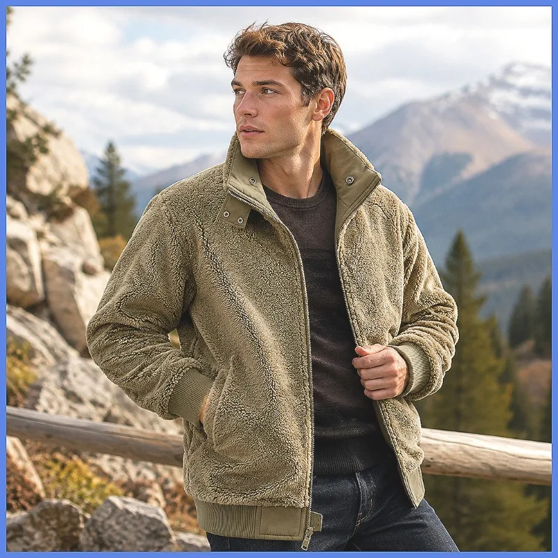 Men's Reversible Thick Cotton Jacket Warm Windproof Fur Collar Fall Outdoor Casual Fashion Sports Coat Versatile Daily Wear