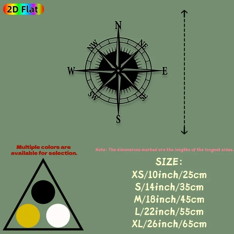 【2D Flat】Geometric Compass Rose Wall Sculpture – Gold/Black Metal Art for Home, Office & Courtyard – Ideal Gift