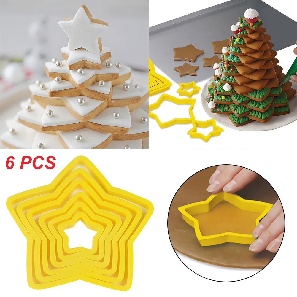 6 Pack healthy Various Sizes Christmas Tree Cookie Star Cutting Molds Cookie Cutter DIY 3D Cake Decorating Tools Baking Molds