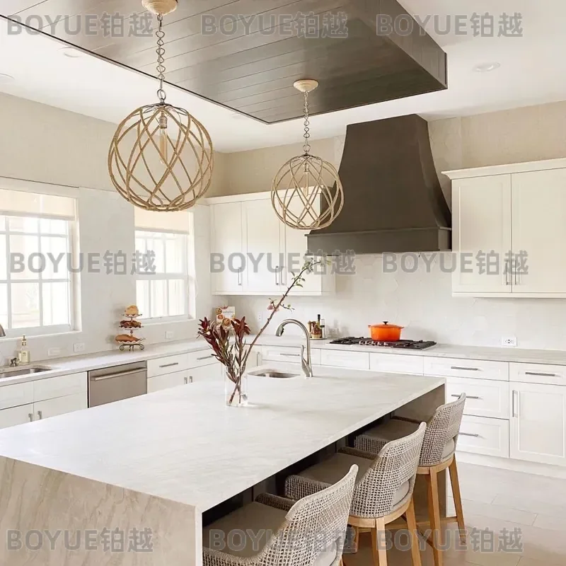 Modern Cream White Kitchen Island Cabinet with Integrated Sink and Stove Simple High End Custom Combination Unit for Home