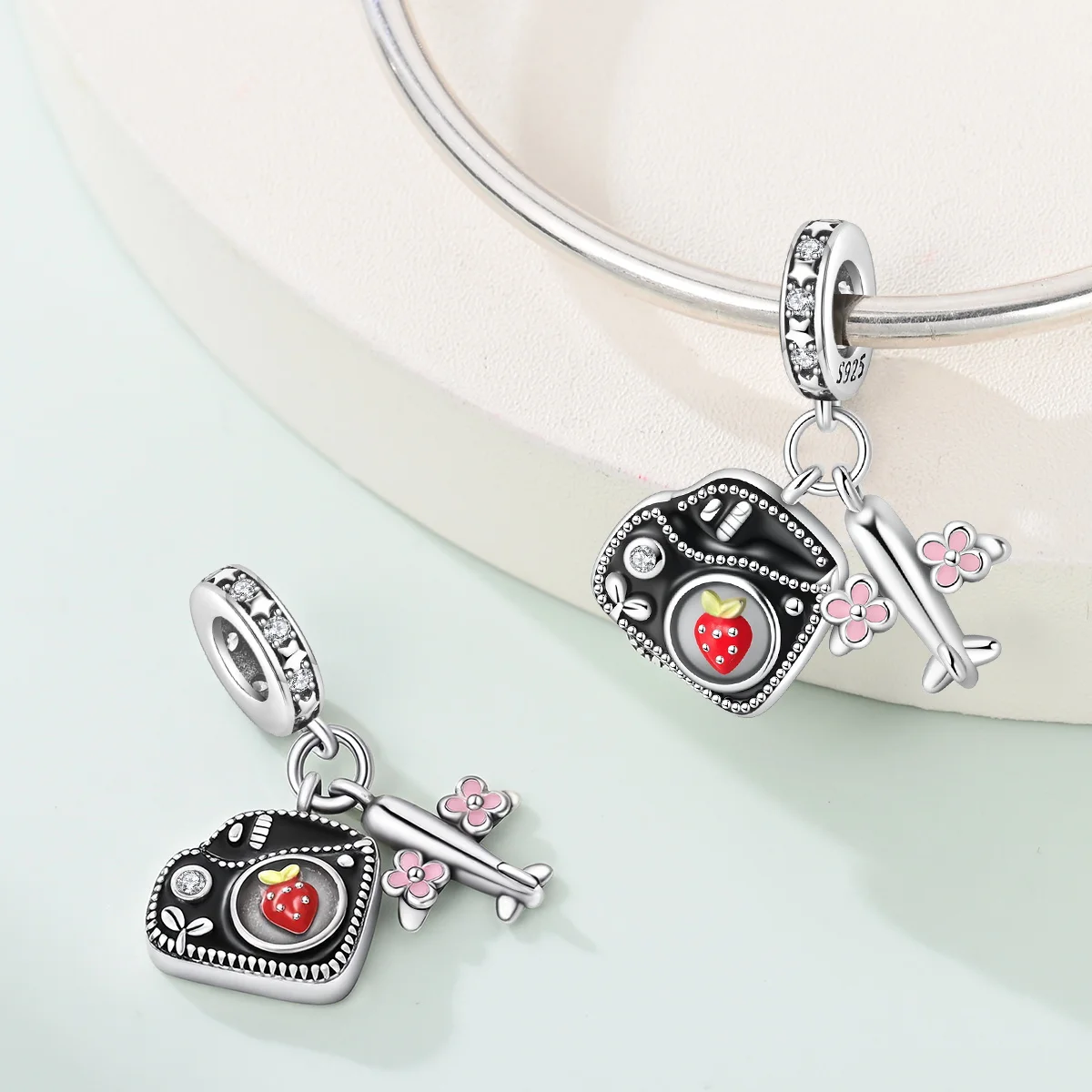 925 Sterling Silver Airplane Camera Travel Pendant Charm Fit 3mm Original Bracelets Necklace Women's Jewelry Accessories DIY