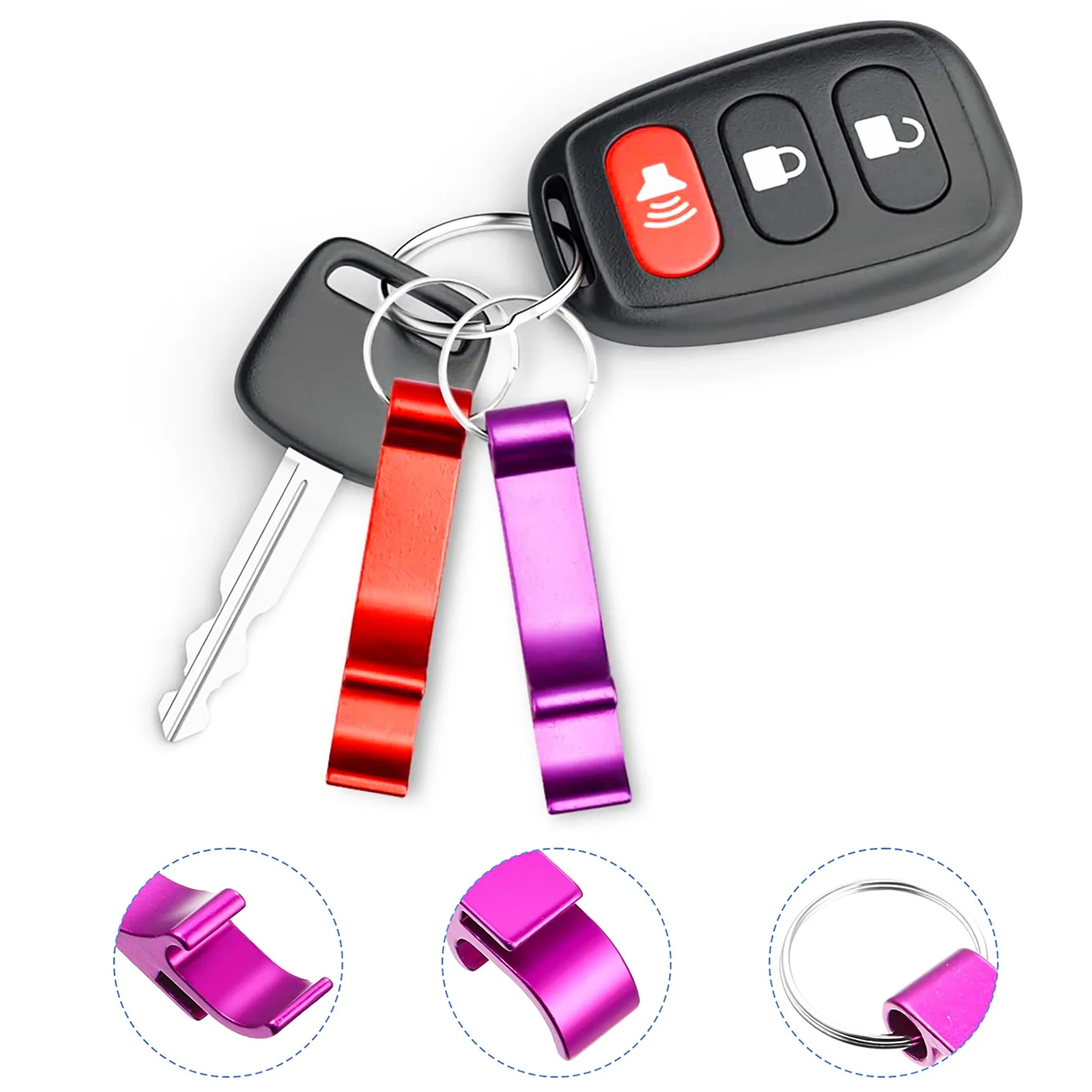 J1UL1N 100Pcs 8 Color Metal Bottle Opener, Split Key Ring Chain Keychain Bulk Aluminum Pocket Claw Bar Soda Beer Bottle Opener