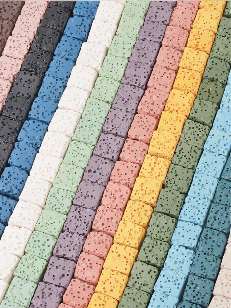 Naturalny kamień lawowy z wulkanu, kostka, kwadratowy, 8mm, luźne elementy do rękodzieła, zestaw koralików do wyrobu biżuterii, akcesoria do zawieszek DIY. — zdjęcie 2