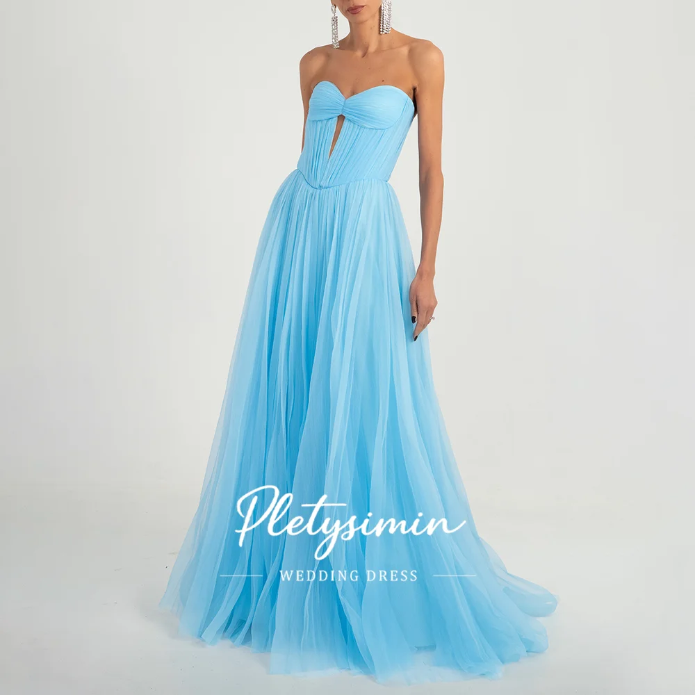 Stunning Strapless Tulle Evening Dresses Pleated Bodice Elegant A-Line Prom Gown for Women Formal Wedding Party Dress Customized