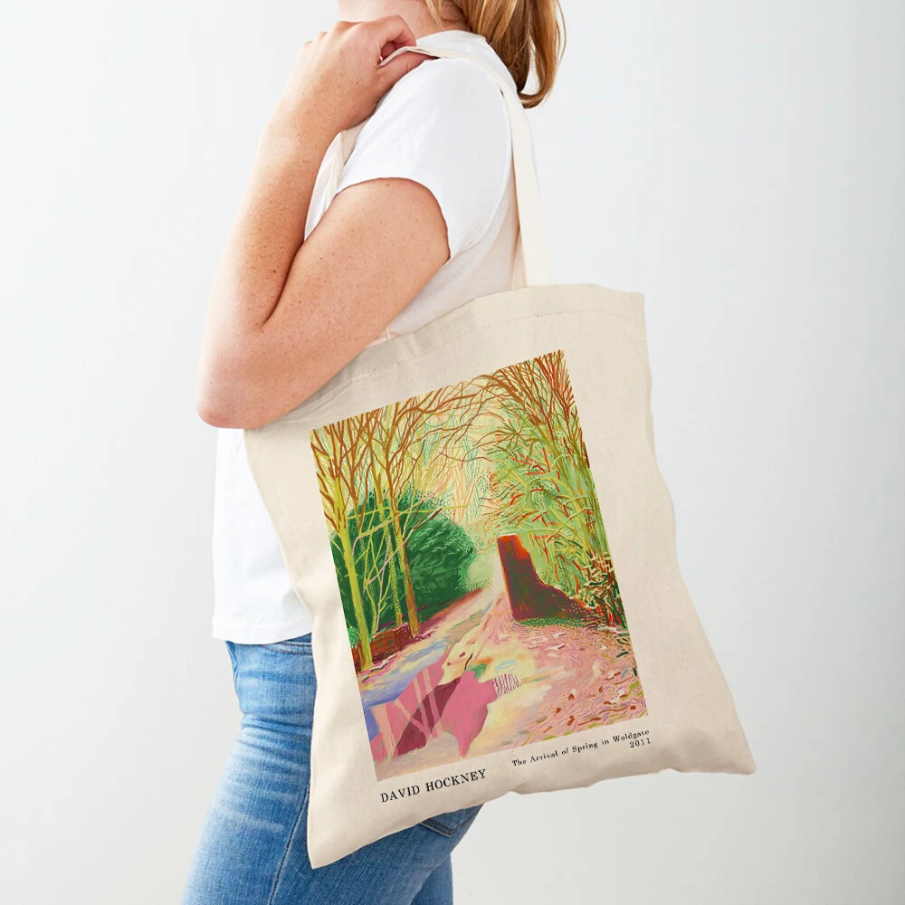 Nordic David Hockney Colorful Painting Travel Tote Lady Handbag Shopper Bag Double Print Eco Casual Canvas Women Shopping Bags