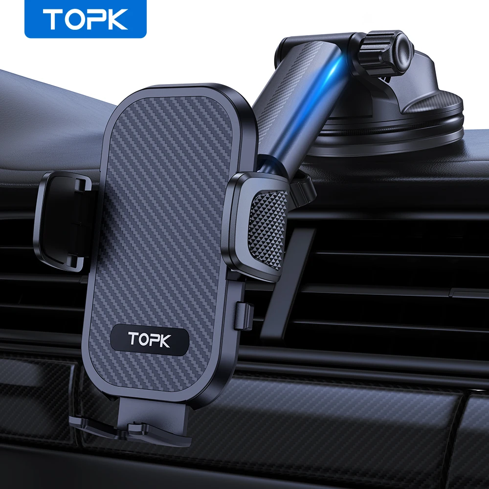 

TOPK Car Phone Holder Adjustable Car Phone Mount Cradle 360° Rotation Upgraded Strong One Button Release for up to 6.7''Phones
