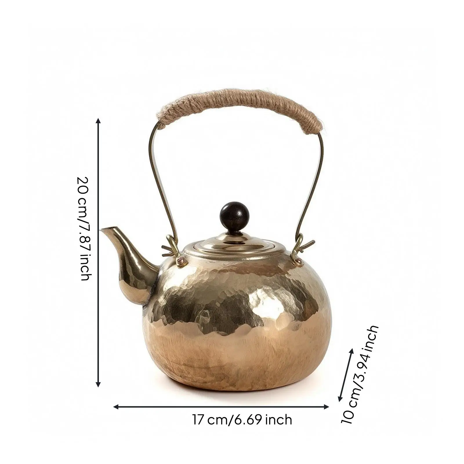 Handcrafted Bronze Kettle with Hemp Rope Handle for Tea Ceremony Stovetop Water Heating Antique Teapot
