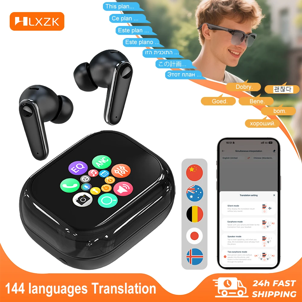 

Real Time Translation Headphones Full Color Smart Screen ANC ENC Cancelling HIFI Sound Waterproof Earphones for Android IOS