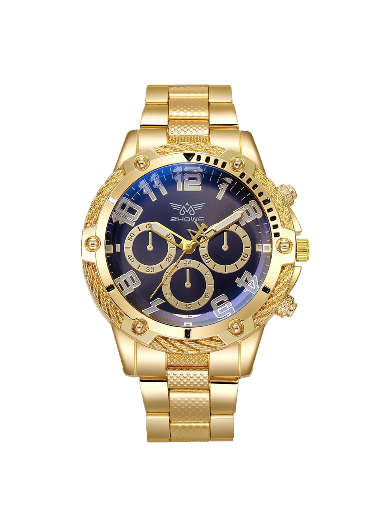4pcs Men's new fashionable luxury business round fake three eye large dial quartz watch