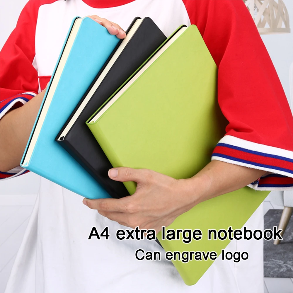 (Logo Can Engrave) A4 Thick Hard Cover Notebook, Student Subject Notebook, Large Notepad, Business Meeting Minutes, Lined Pages