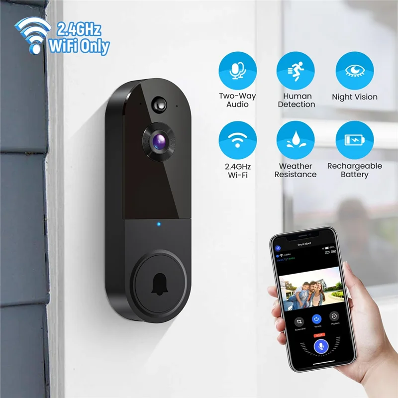 

AT51-1080P Wireless Video Doorbell Camera With Chime,AI Human Detection,2-Way Talk,Live View,Cloud Storage US Plug