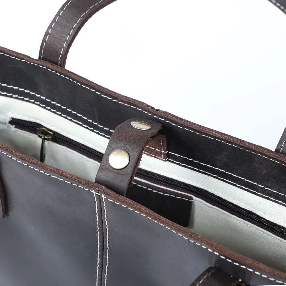 S.WORKER Echtleder-Tragetasche, Herren-Freizeit-Umhängetasche, Modische Laptop-Einkaufstasche aus Rindsleder für Damen – Detail 18