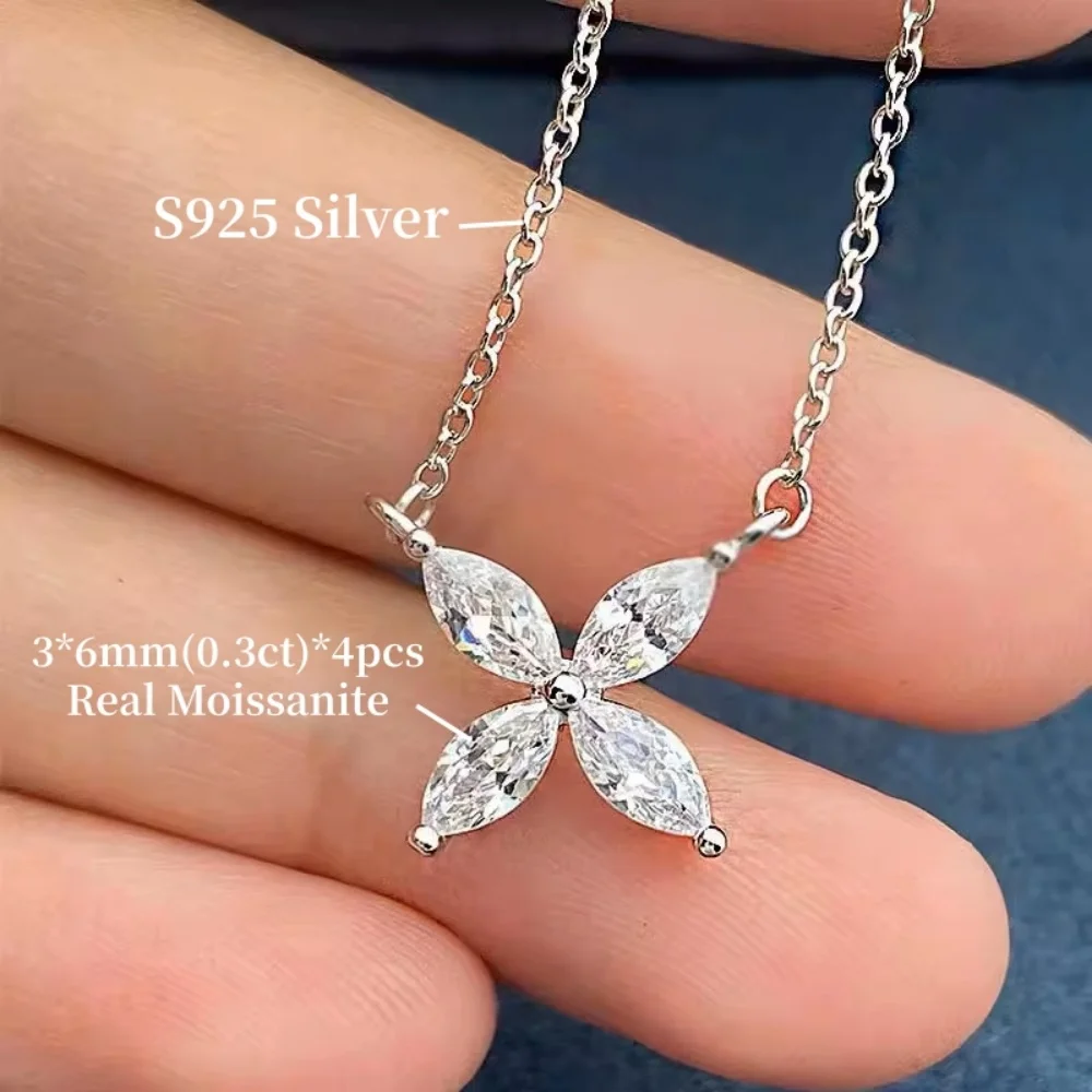 Schmetterlingsform-Moissanit-Schmucksets für Damen, 925er Sterlingsilber, Marquise-Diamant-Halsketten, Ohrstecker, Geschenk, edler Schmuck, GRA – Detail 8