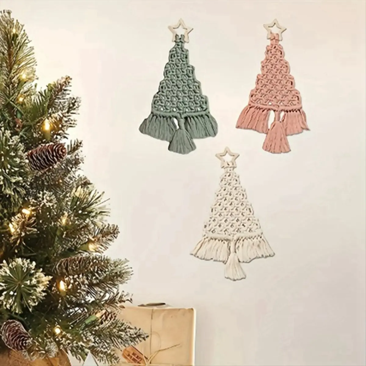AB52 Macrame Woven Christmas Tree DIY Kit Christmas Craft Gift Kit Very Suitable for Family Friends Perfect Holiday Gifts