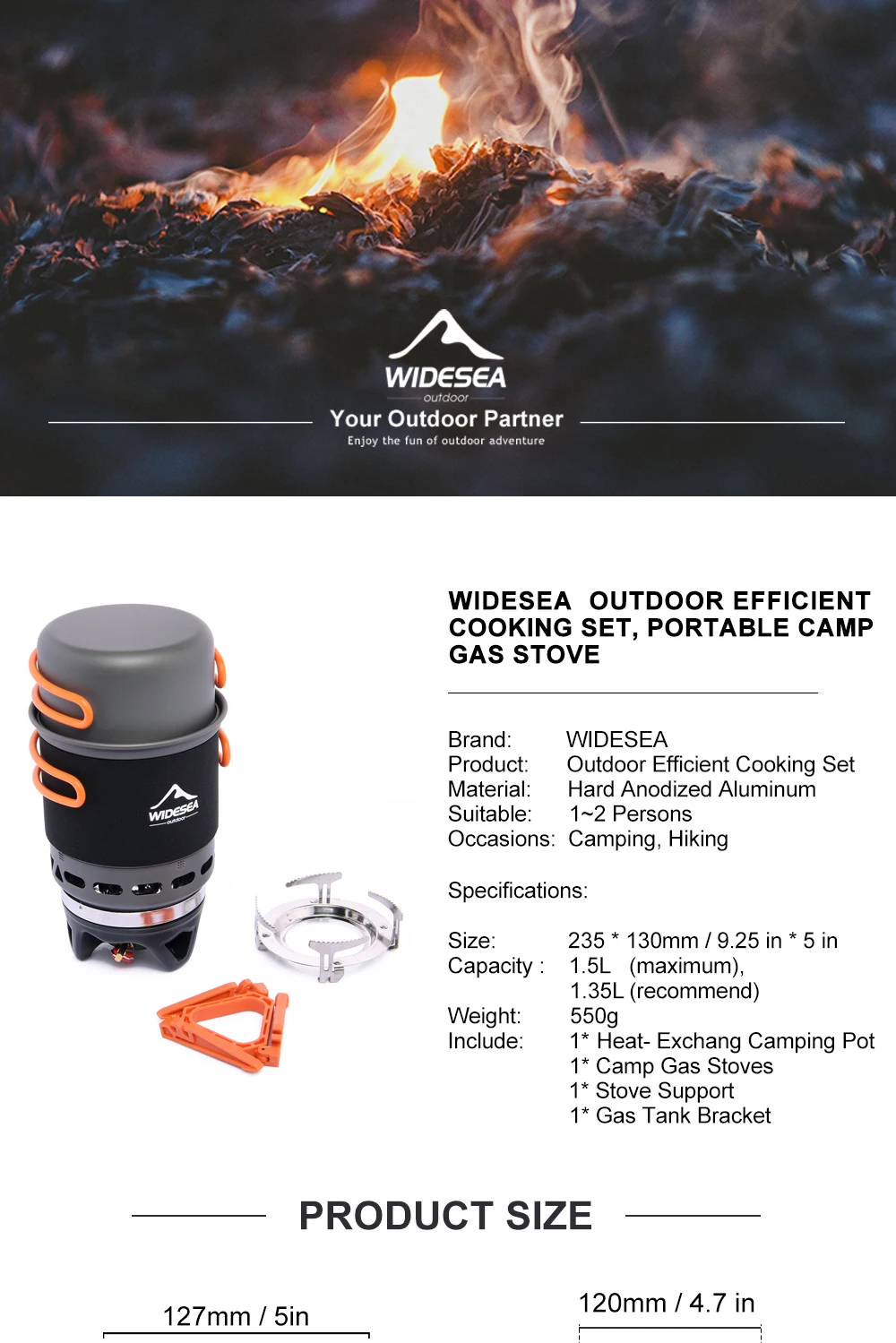 Widesea Camping-Kochsystem mit Wärmetauscher, Outdoor-Gasbrenner, Herd, Touristentopf-Set, Tasse, Geschirr, Kochgeschirr, Tourismus, Wanderung – Detail 1