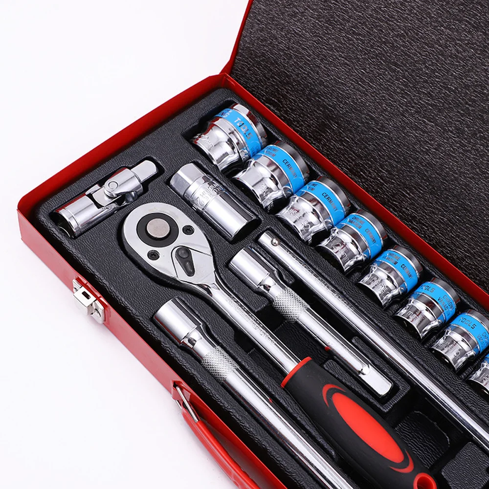 24 Piece Socket Ratchet Wrench Combination Hardware Tool Automotive Mechanical Maintenance Set